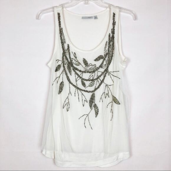 Halogen Beaded Mesh Tank Top Womens Small Fairy Chic Dressy Elegant Party Glam - Picture 1 of 6